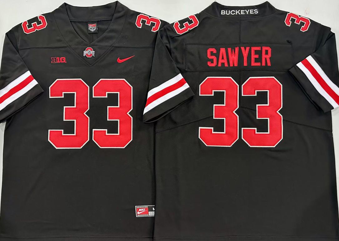 Men Ohio State Buckeyes 33 Sawyer Black Nike 2025 NCAA Jersey